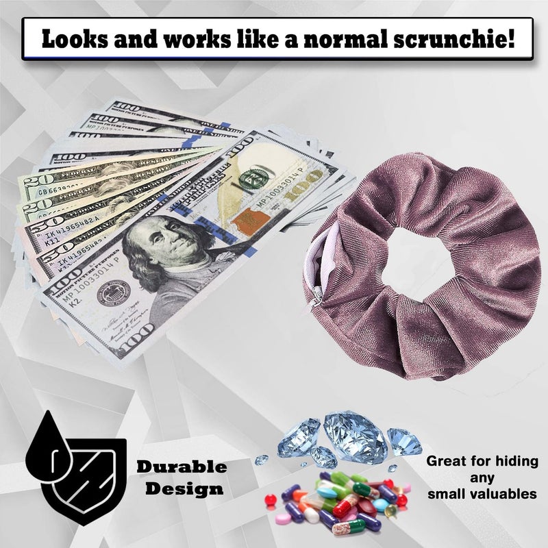 Secret Stash Zipper Scrunchie Safe (3 Pack) - Velvet Stasher scrunchies Compartment for Cash Cards Keys Pills Valuables | Hair bun ties Secret Pocket ponytails women Diversion safes disguise container Accessories - Image 3